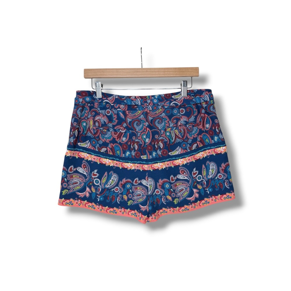 LOFT Women's 8 Blue Paisley Print Tie Belt Casual Shorts Pockets Boho Beach Chic